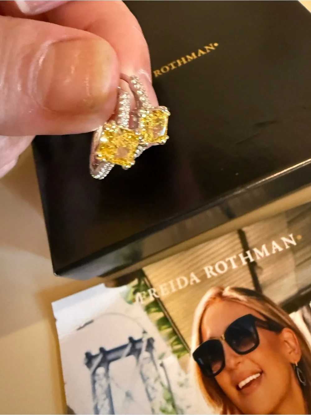Freida Rothman 925 Sterling Silver Canary Yellow CZ Pavé Hoop Earrings